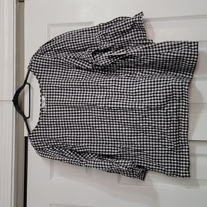 Black and White Check Bell Sleeve Woven Top XXXL